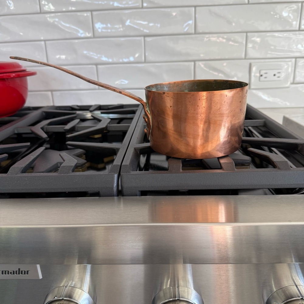 Heavy Hand Made Antique Solid Copper Cooking Saucepan 36 ounces